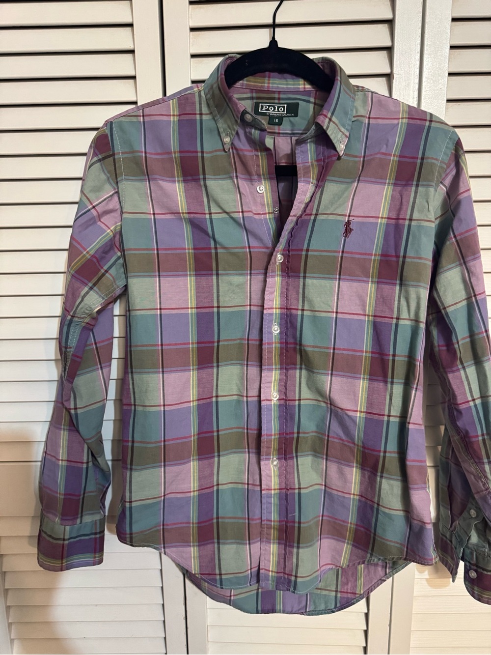 Girls Small 16 Polo by Ralph Lauren Lavender and Seafoam Plaid Button-Down Shirt